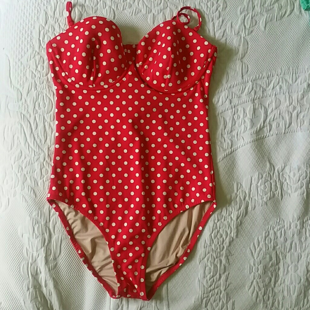 J.crew red polka-dot swimsuit,  size 8, D-cup